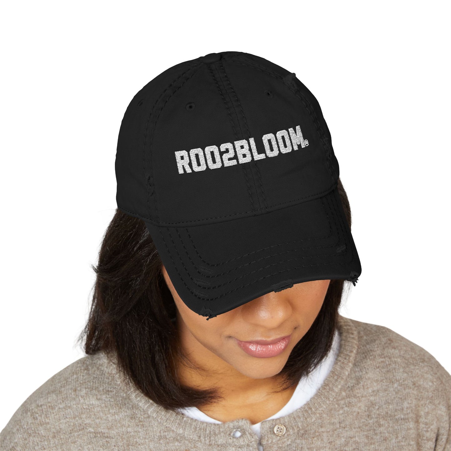 ROO2BLOOM Embroidered Distressed Hat