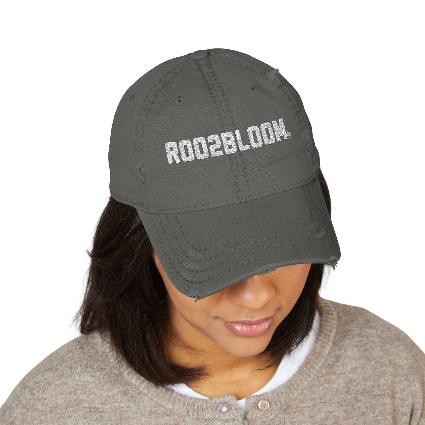 ROO2BLOOM Embroidered Distressed Hat