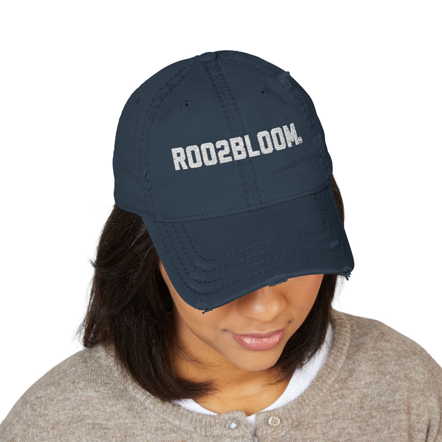 ROO2BLOOM Embroidered Distressed Hat